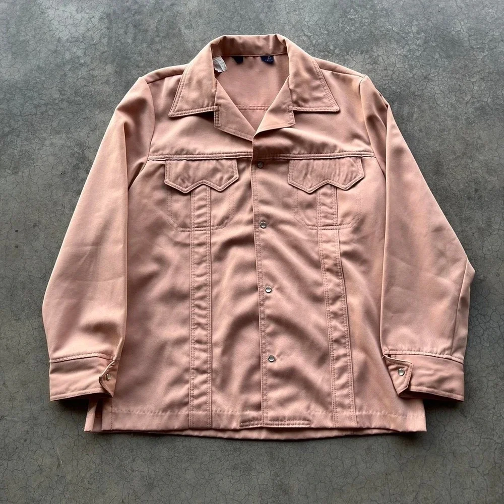 Vintage western pink pearl snap jacket Large made in USA